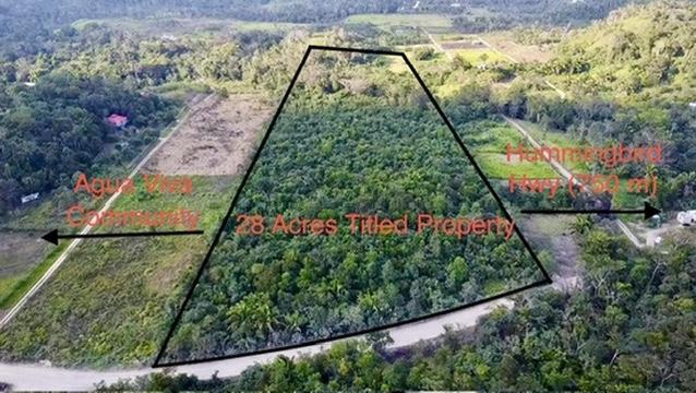 28 acres at the entrance to Agua Viva, minute from Hummingbird highway, With creek and cave